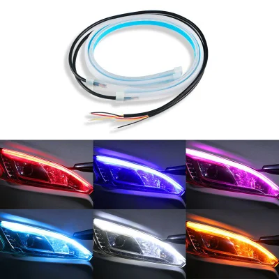 車の LED デイタイムランニングライトダブルカラーヘッドライト装飾ライトストリップシリコーンライトドライビングストリップ